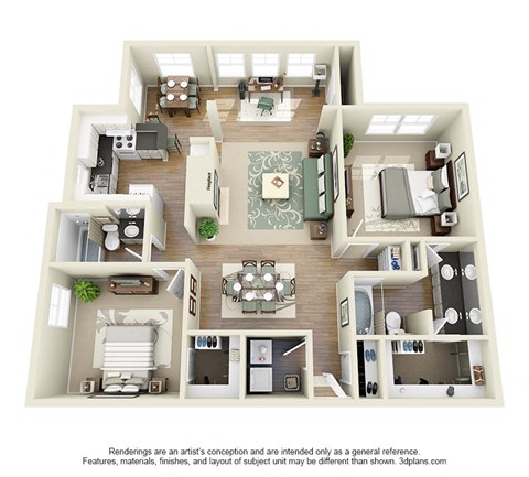 Floor plan for 2 beds, 2 baths, 1314 sqft